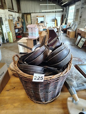 Lot 225 - Basket with Qty of Frying Pans